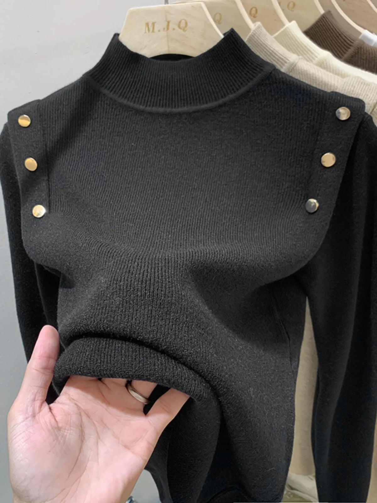 Button Turtleneck Knitted Sweater Fit Soft Warm Pullovers