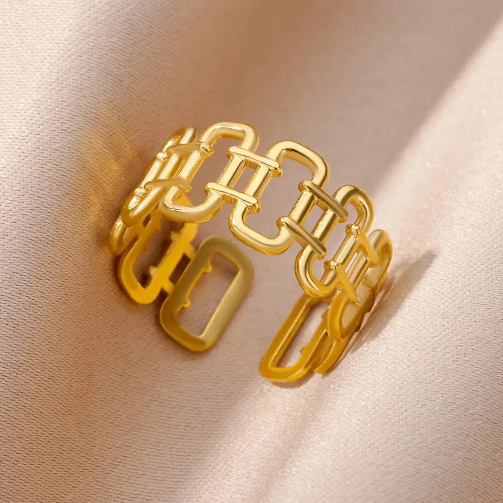 خاتم مفتوح واسع من الفولاذ المقاوم للصدأ باللون الذهبي