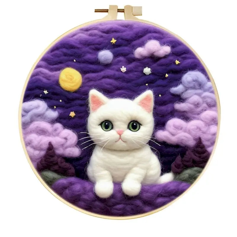 CHENISTORY Diy Poke Wool Felt Animals Cat Wool Needle Felt Set