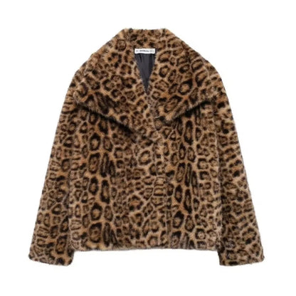 Elegant Faux Fur Warm Fluffy Loose Long Sleeve Lapel Jacket