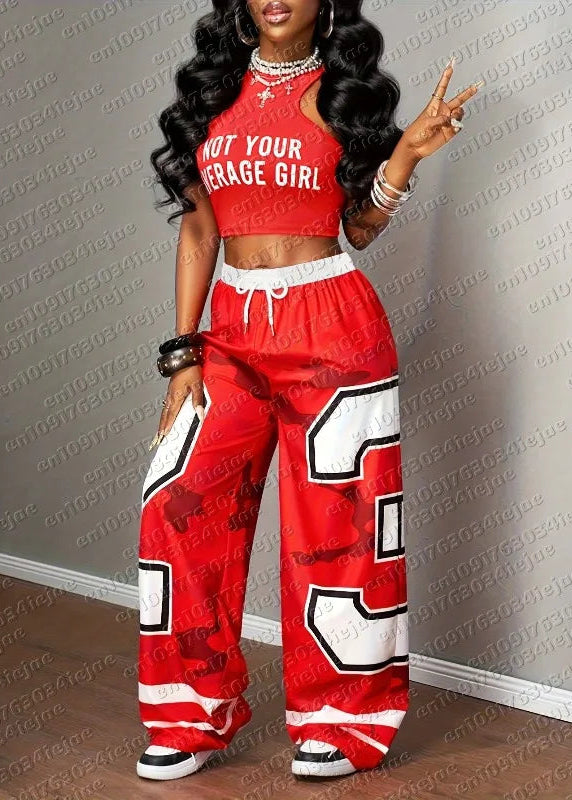 Graphic Wide Leg Elastic Waist Casual Summer Streetwear Pants
