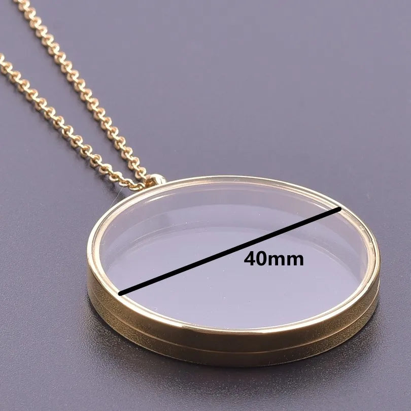 1Pc 10-45mm Round Memory Coin Bezel Locket Pendant Necklaces