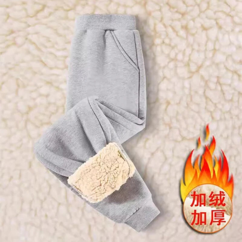 1pcs Autumn Winter Thermal Solid Teenager Fleece-Lined Casual Sports Pants