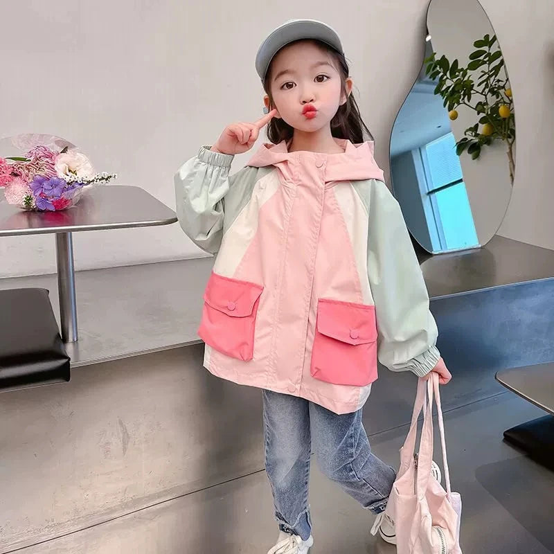 2-8 Years Spring Patchwork Little Princess Coat Zipper Loose Jacket