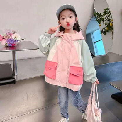 2-8 Years Spring Patchwork Little Princess Coat Zipper Loose Jacket