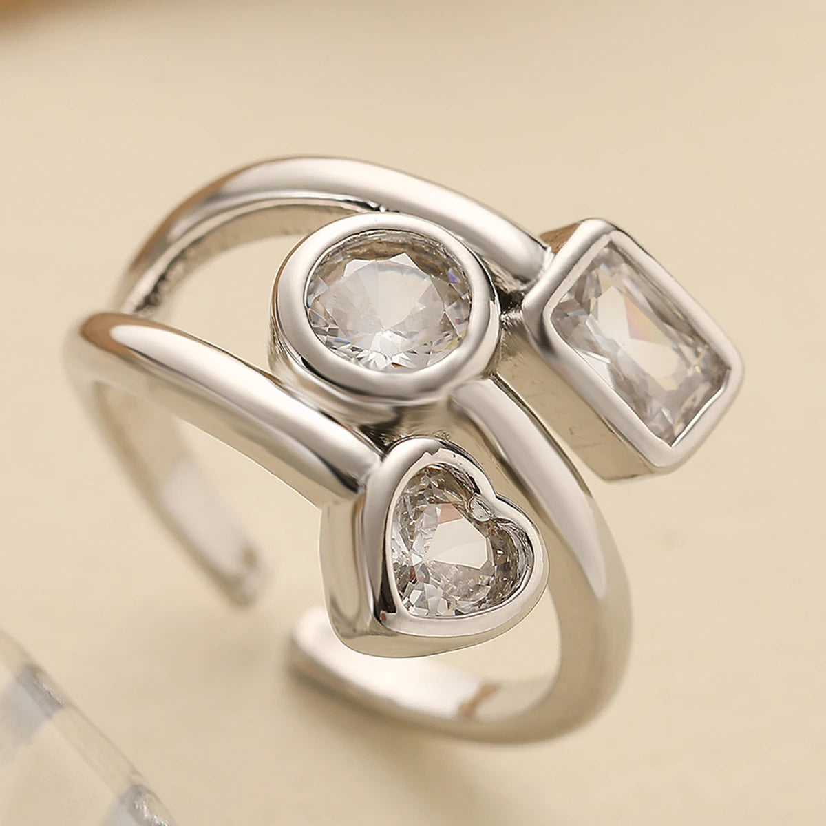Gold Geometric Copper AAA+ Cubic Zirconia Ring