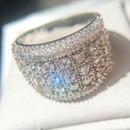 Pure 925 Sterling Silver Sparkling Wide Rings