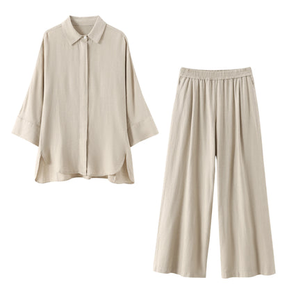 Casual Solid Blouse Pant Sets