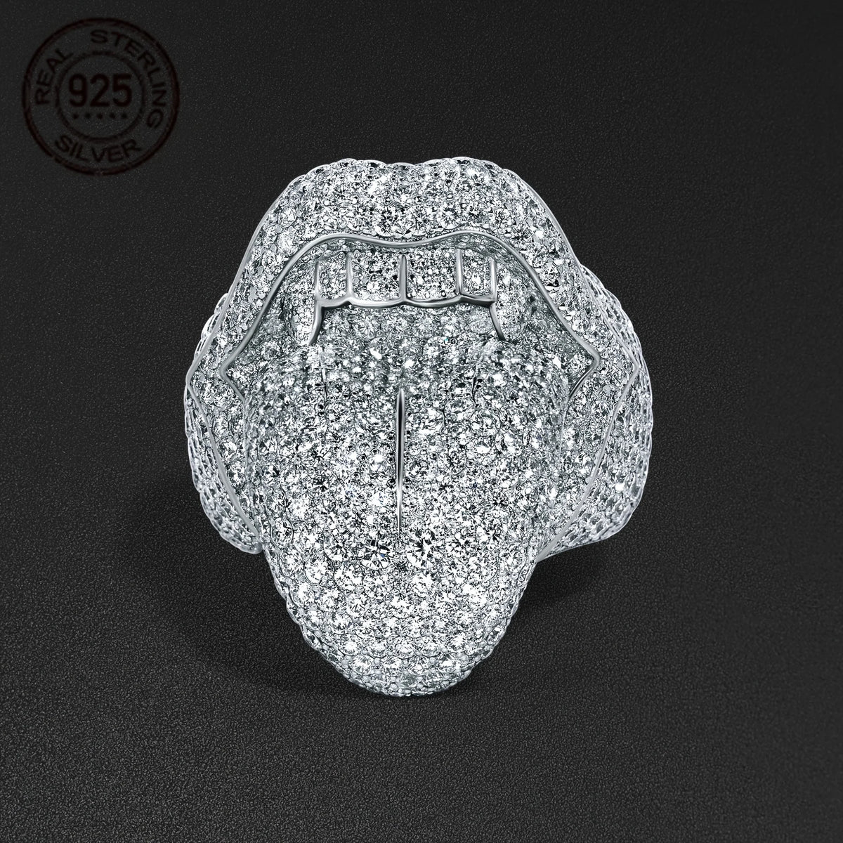 Exaggerated Death Kiss 925 Sterling Silver Hip Hop Rapper Punk Rings