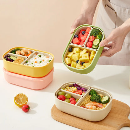 Outdoor Portable Sealed Divided Food Container 3 Grids Plastic Lunch Box