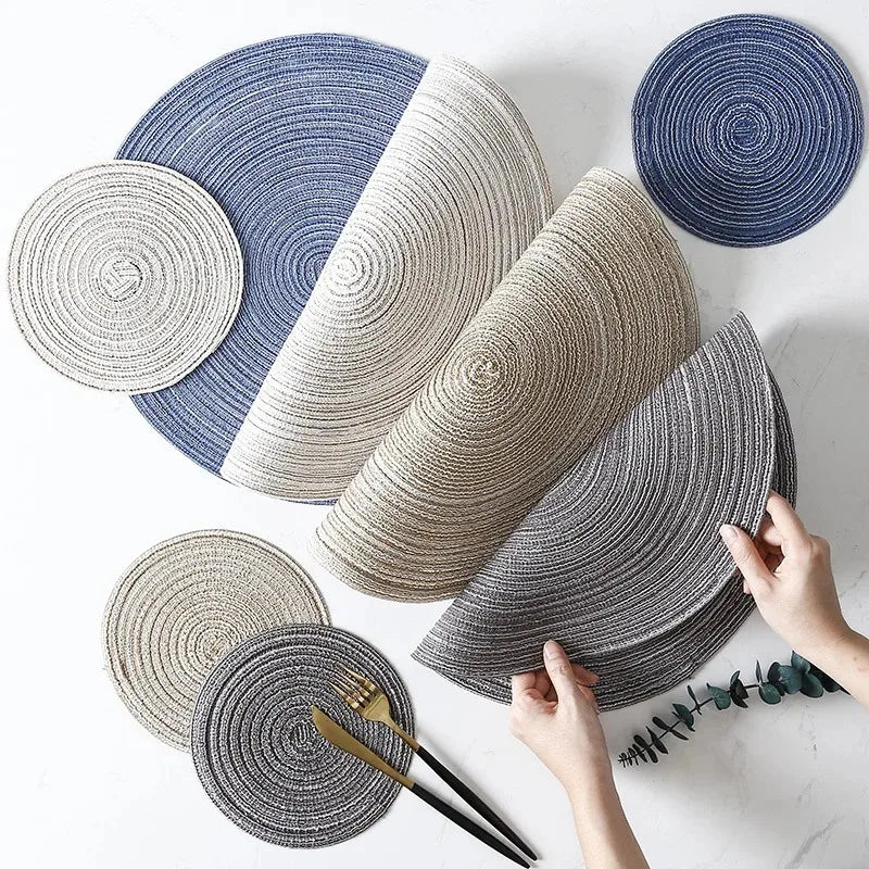 4/6pcs Round Table Mat Woven Bowl Pads