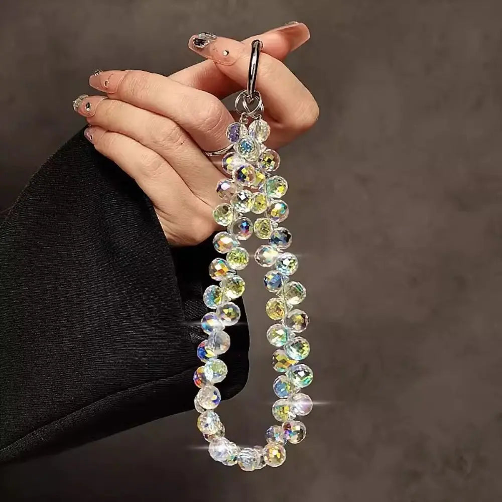 Colorful Mobile Phone Lanyard Chain Stylish Glitter Crystal Bead Pendant Keychain