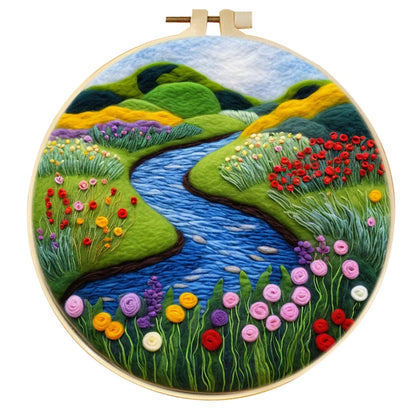 Waterfall Landscape Wool Felting Painting Frame DIY Wool Embroidery Kit