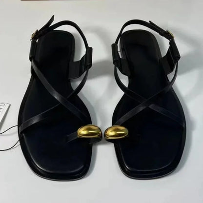 Flat Clip Toe Leisure Metal Decoration Sandals