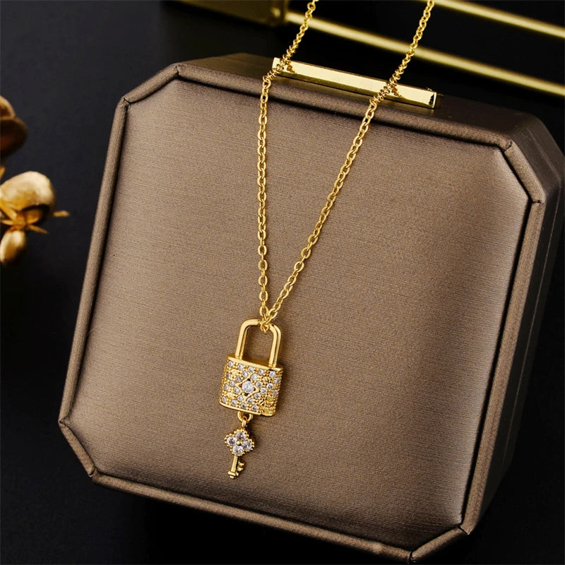 Light Zircon Crystal Stainless Steel Necklaces