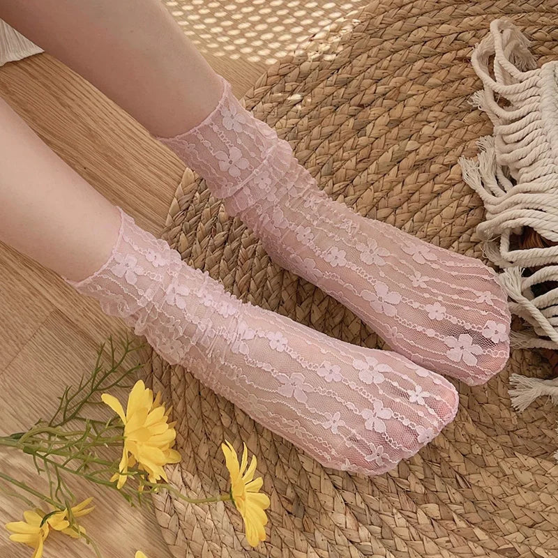 Sexy Lace Flower Ultra-thin Transparent Socks