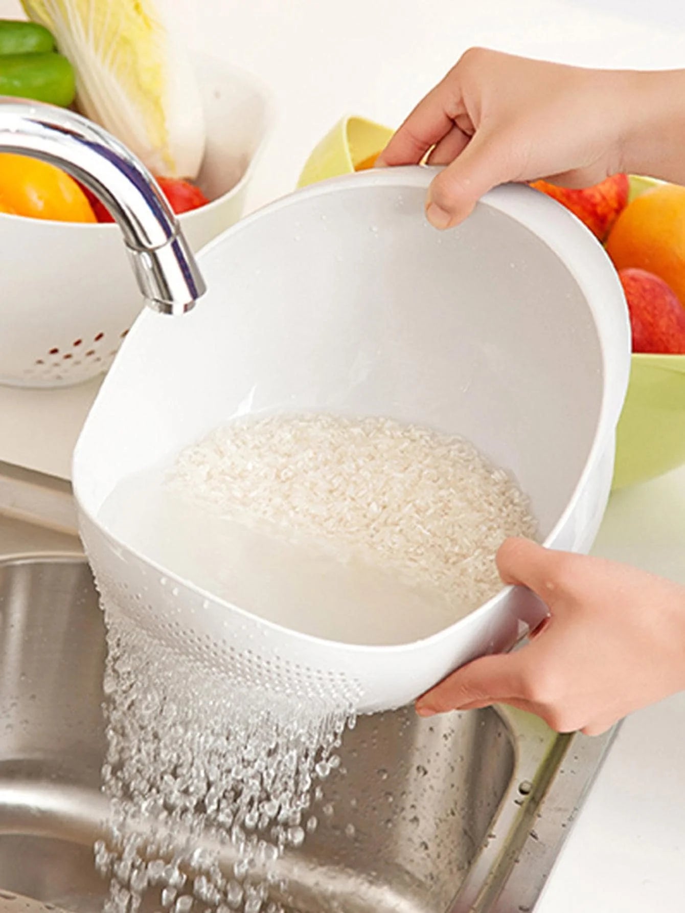 1/3pcs- Colander Rice Bowl Drain Basket