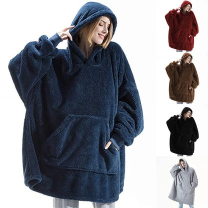 Thick Warm Hooded Outerwear Solid Elegant Soft Double Fleece Jacket pullover