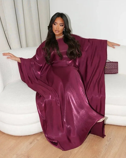 Rose Muslim Kaftan Batwing Satin Maxi Abaya