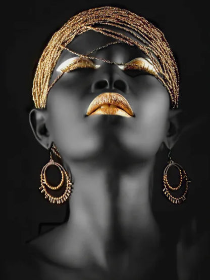 African Women Classic Black Gold Gestures Posters Female Portraits Canvas