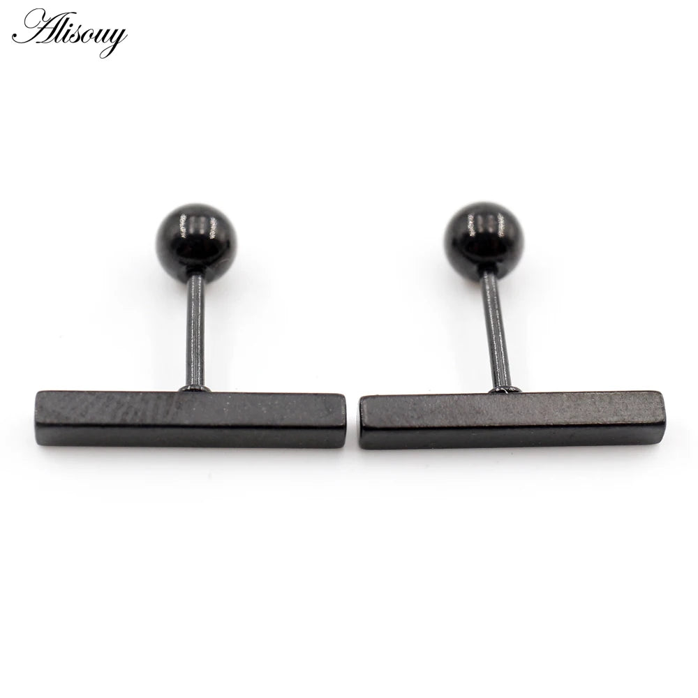 Bar Ball Geometric Long Square Ear Stud Earring
