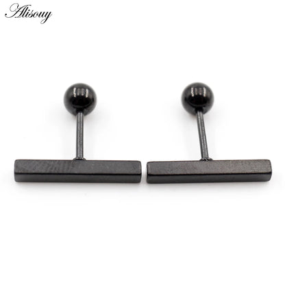 Bar Ball Geometric Long Square Ear Stud Earring