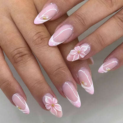 24pcs French Fake Nails Finished Almond Nails Sets