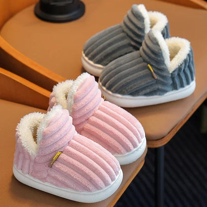 Stripe Plush Slippers Wrap Warm Cotton Shoes