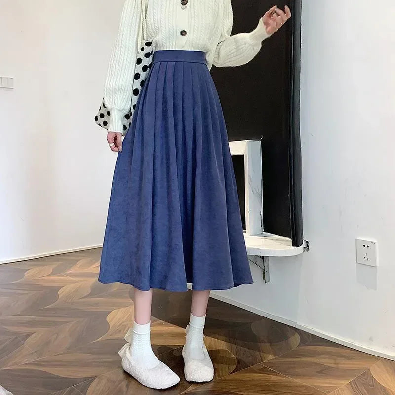 Vintage Pleated High Waist Korean College Long Goth Skirt