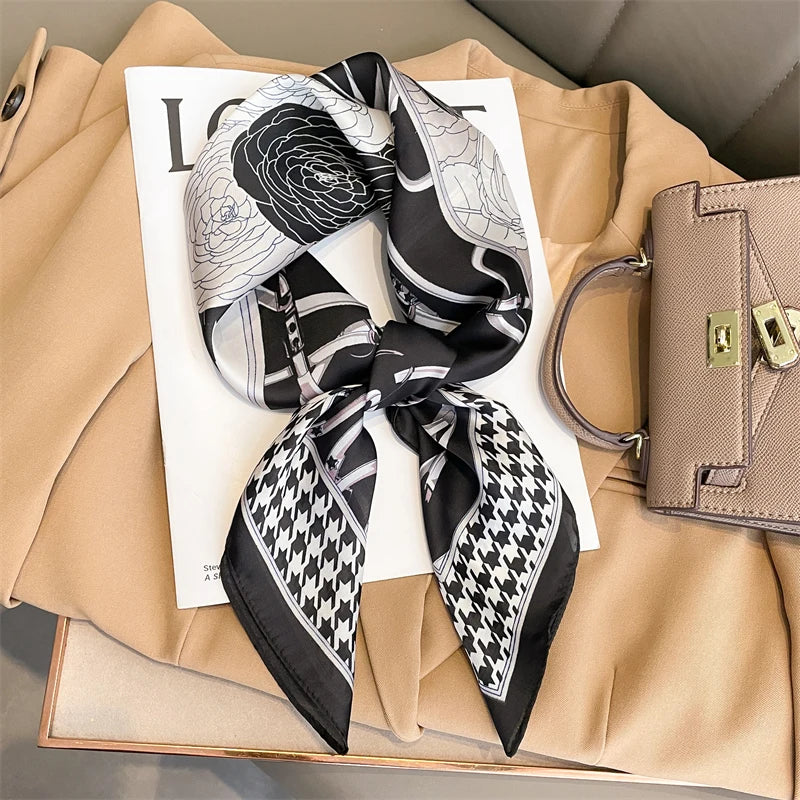 Luxury Silk Square Plaid Satin Scarf