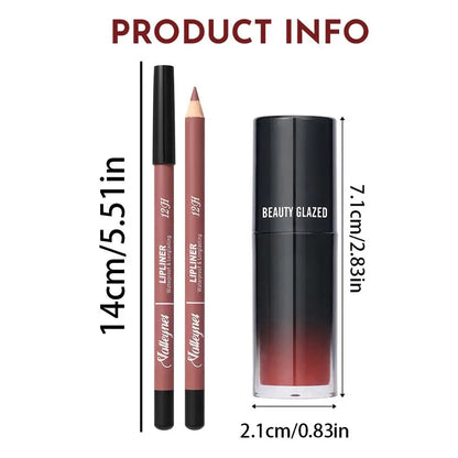 2pcs Waterproof Lip Matte Lip Liner & Lip Glaze Set