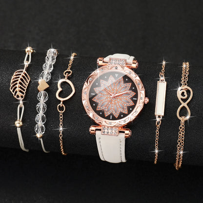 6PCS/Set Heart Dial Watch Set
