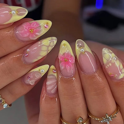 24pcs French Fake Nails Finished Almond Nails Sets