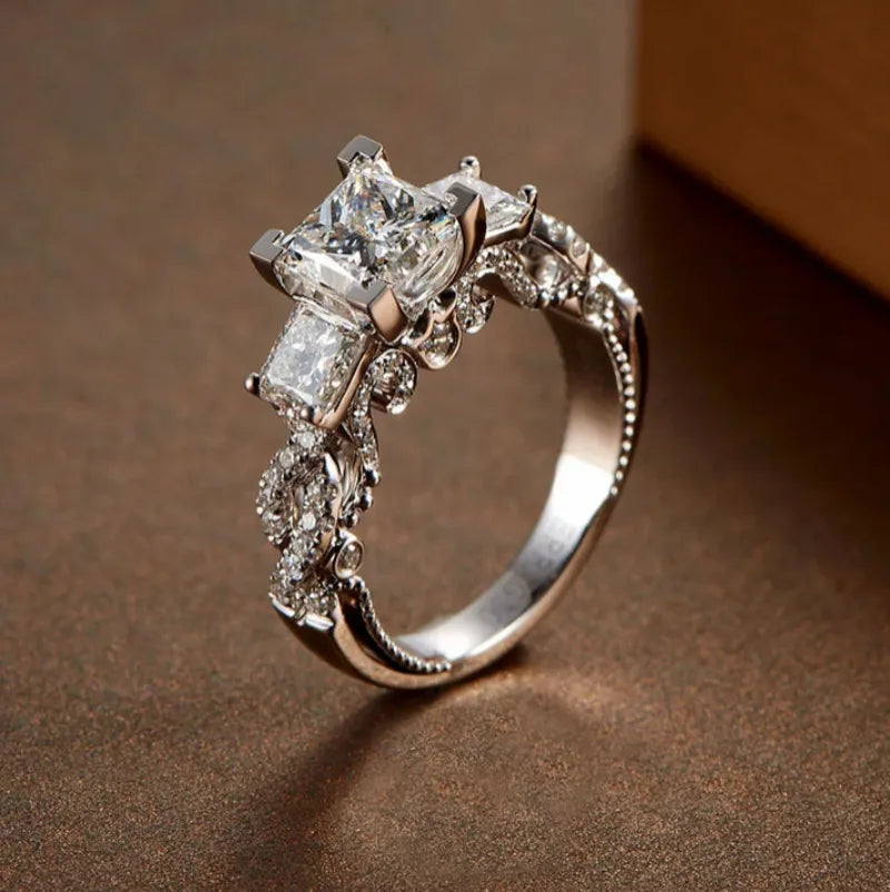 Vintage Three stone Lab AAAAA Zircon Silver Rings