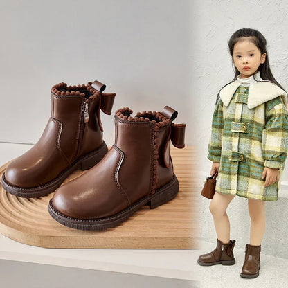 Ankle Back Bow-knot Kids Short Soft Sole Boots