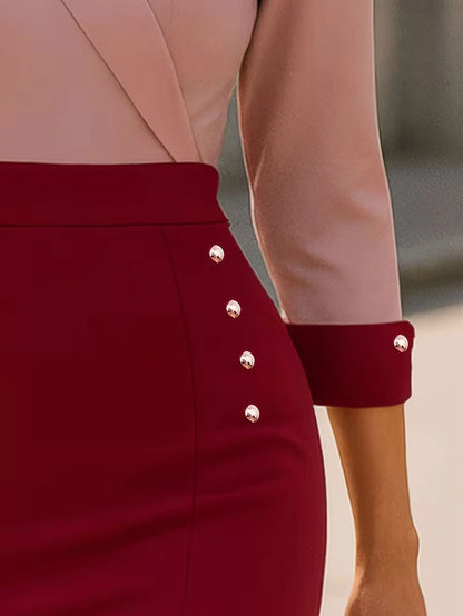 Sexy Deep V Neck 2/3 Sleeve Knee Length Button Bodycon Pencil  Dress