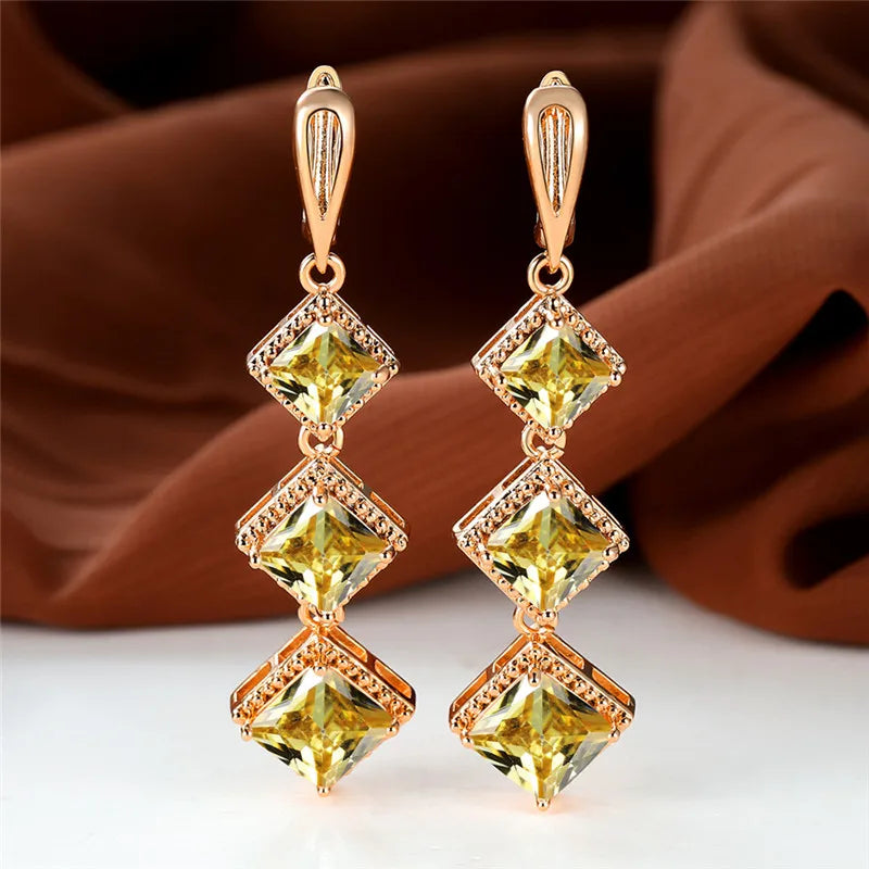 Rose Gold Birthstone Clip Blue Zircon Stone Earrings