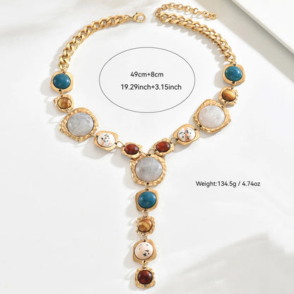 Y-Shaped Long Chunky Chain with Geometric Pendant Bohemian Necklace