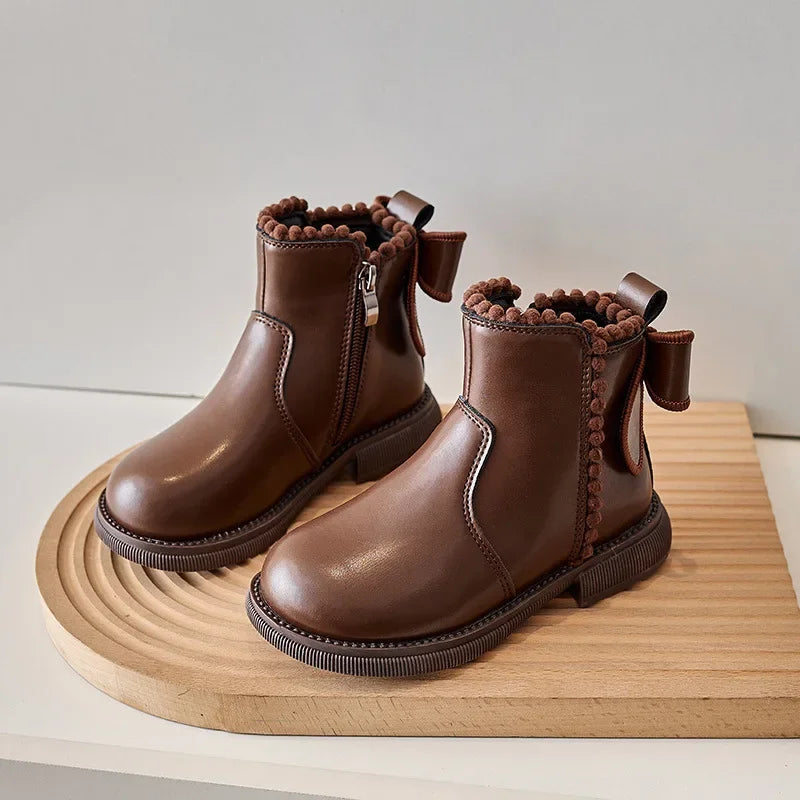 Ankle Back Bow-knot Kids Short Soft Sole Boots