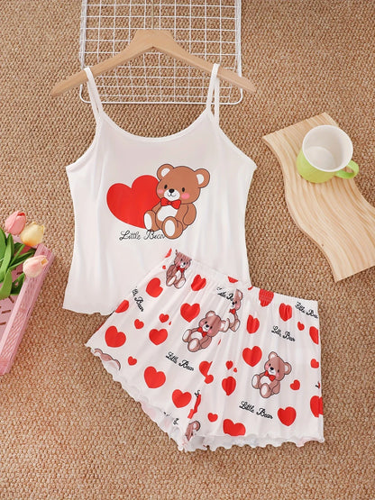 Cute Love Bear Printed Pajamas Set