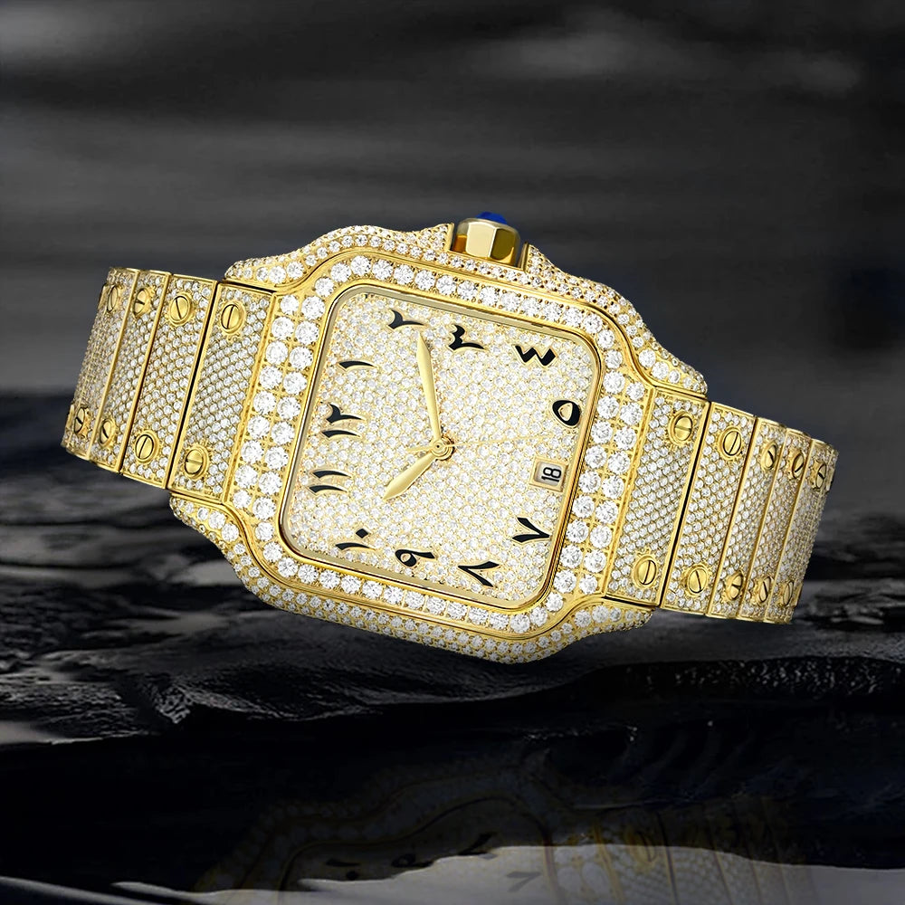Luxury Gold Hip Hop Iced Out Automatic Diamond Watch