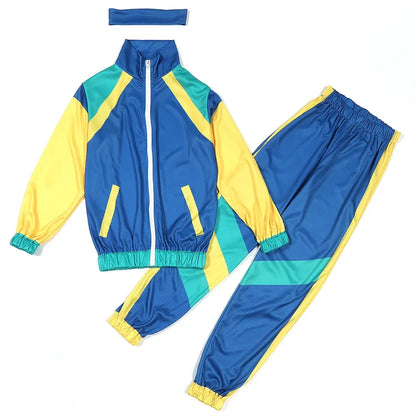80s 90s Sportswear Suit Retro Disco Hip Hop Costume Long Sleeve Zipper Coat