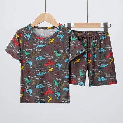 Short Sleeve Wild Blue Elephant Pajama Suit