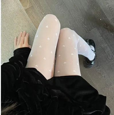 Sexy Polka Dot Silk Bow/Heart Thin Nylon Socks
