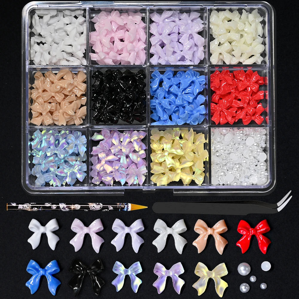 12/15Grids Acrylic Flower Nail Charms Mix Colors Set