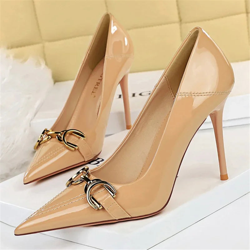 Luxury High Heels Metal Buckle Pumps Shoes