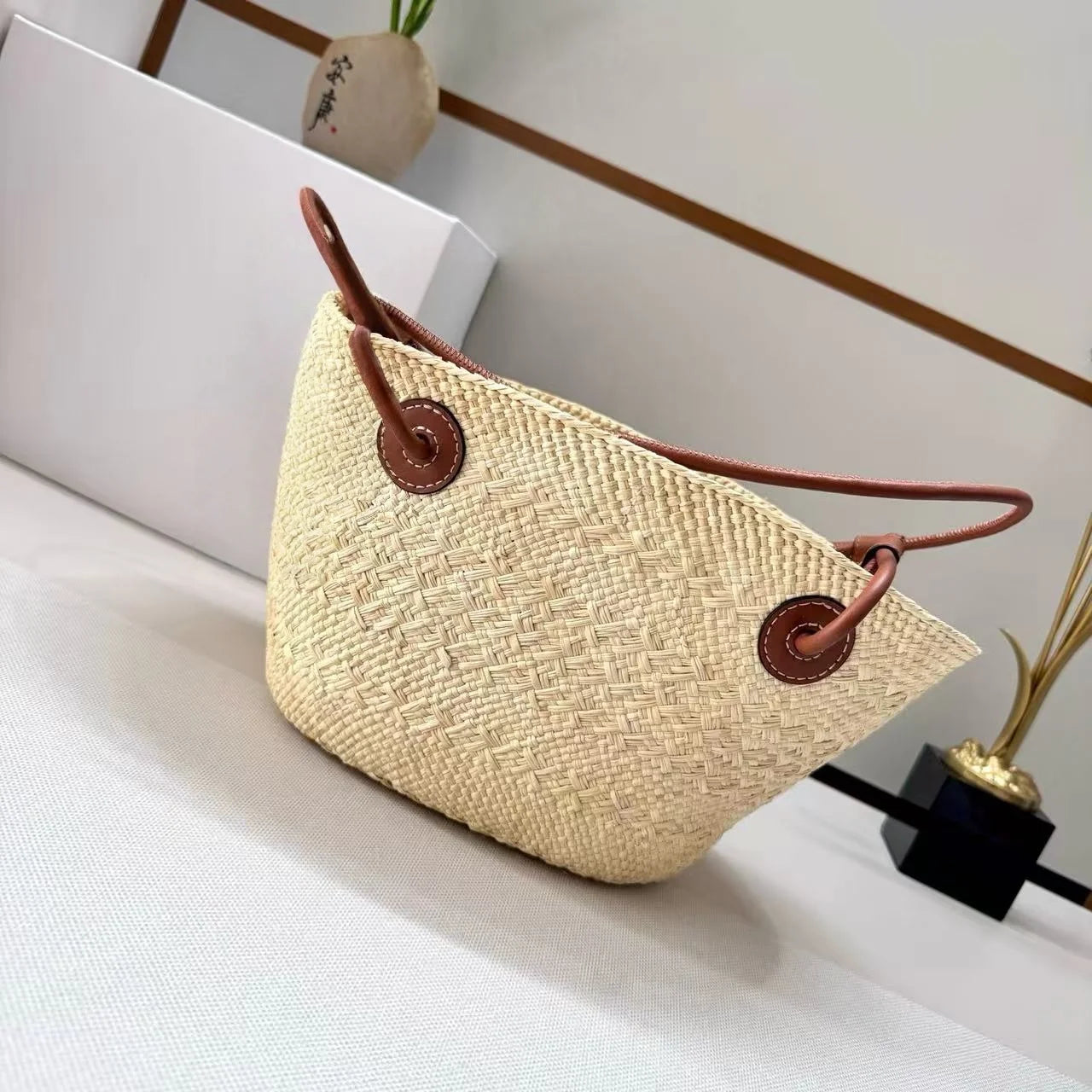 Handmade Raffia Straw Bohemian Woven Crochet Tote Shoulder Bag
