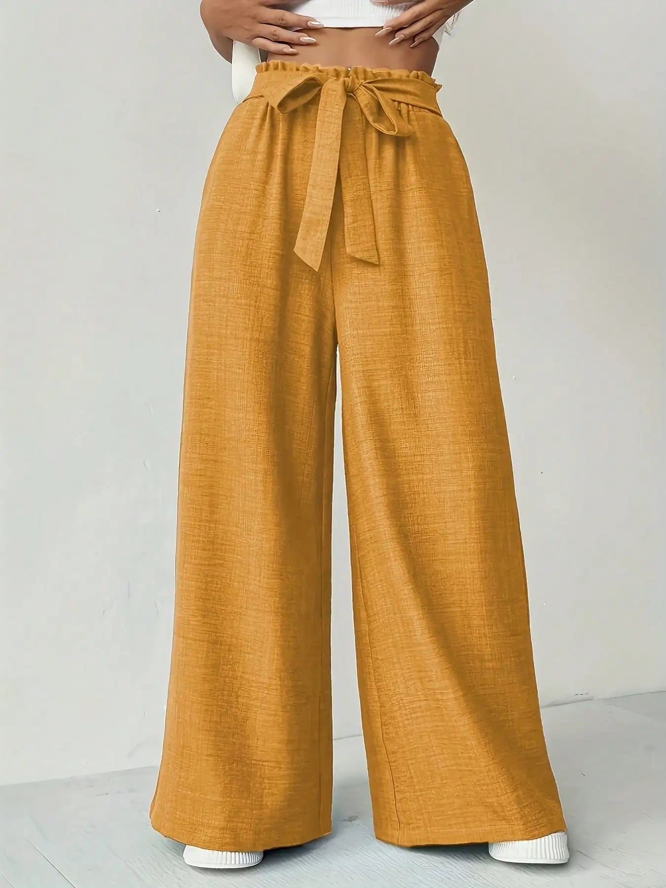 Versatile Solid Color High Waist Slim Fit Wide Leg Pants