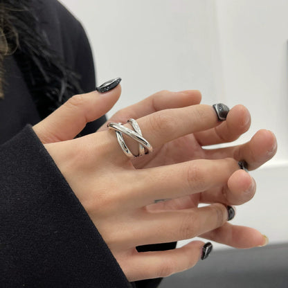 925 Sterling Silver Retro Hollow Wave Punk Hiphop Bohemia Rings