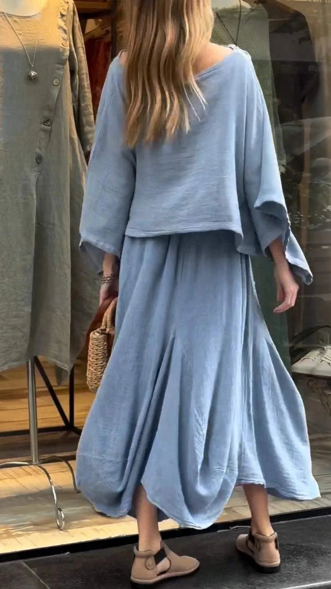 Cotton and Linen Loose Skirt Two-piece Skirt Set